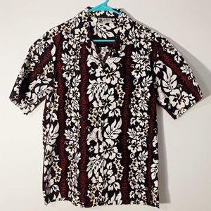 Classic Floral Button-Down Camp Shirt - Black & Burgundy